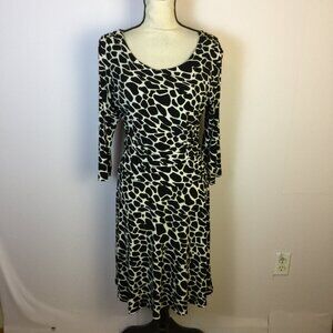 Enfocus Studio A-line Dress Size 12 Womans Black White Side Ruched 3/4 Sleeve